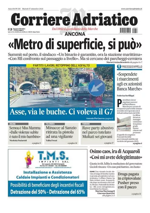 Prima-pagina-corriere adriatico-edizione-di-oggi-17-09-2024